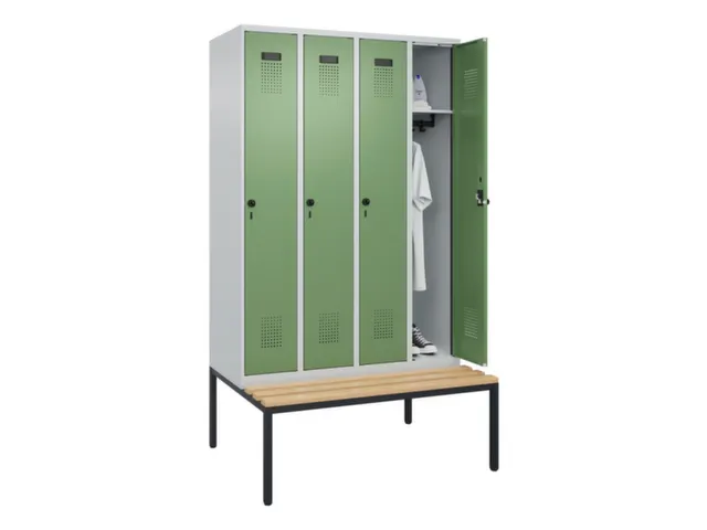 locker met bank,HxBxD 2120x1200x815mm,4vak,vak B 300mm,draaigrendel