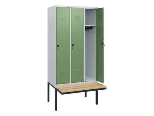 locker met bank,HxBxD 1950x900x815mm,3vak,vak B 300mm,draaigrendel