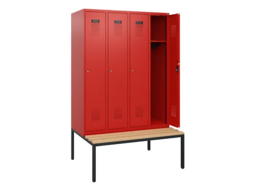 locker met bank,HxBxD 1950x1200x815mm,4vak,vak B 300mm,cilinderslot
