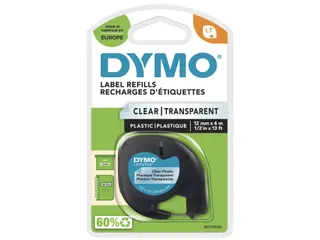 Lettertape Dymo 12267 Letratag 12mm Plastic Zwart Op Transparant - 1