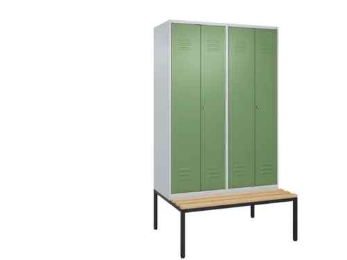 PBM-locker met bank,HxBxD 2120x1200x815mm,4vak,vak B 300mm,cil.-slot