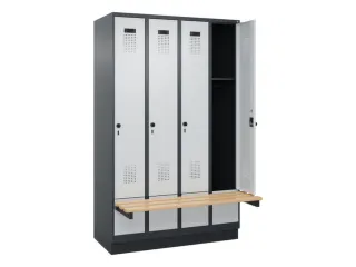 locker met bank,HxBxD 1950x1200x815mm,4vak,vak B 300mm,draaigrendel - 1