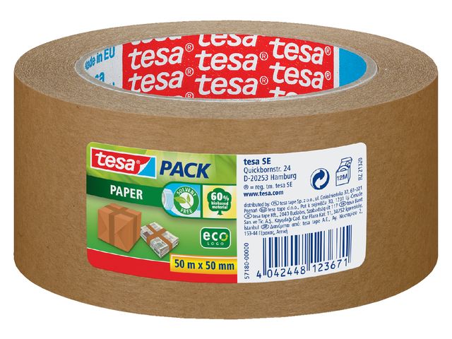 Verpakkingstape Tesa 50mmx50m eco papier bruin | PackingStore.nl