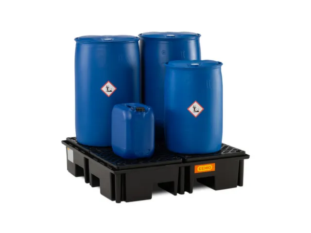PE-opvangbak,v. 4x200l vat,opvangvol. 220l,HxBxD 290x1230x1230mm