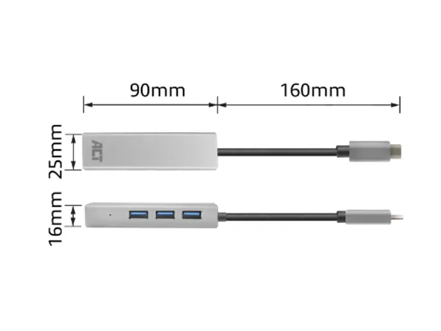 Hub ACT USB-C 3.0 3x USB-A Gigabit ethernet