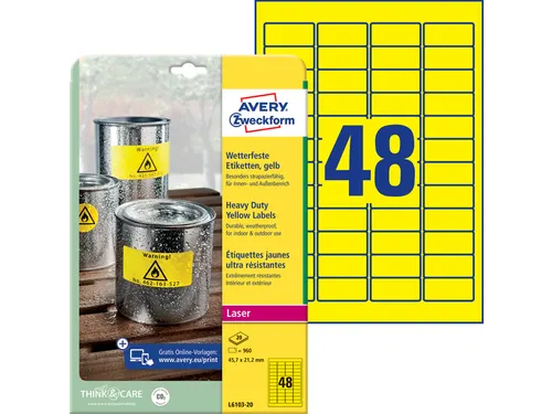 Avery Zweckform Ultra sterk etiket L6103-20 45.7x21.2mm Geel 960 stuks