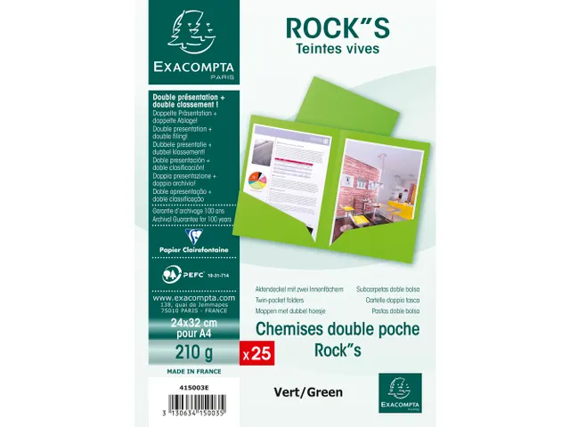 Dossiermap Met Dubbel Tas Rock''s 220 Lime Groen A4 25 Stuks