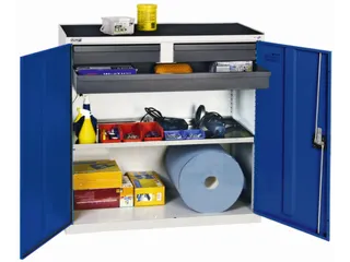 Gereedschapskast 1000x1000x513mm 2legborden 3laden Ral7035 Ral5010 - 1