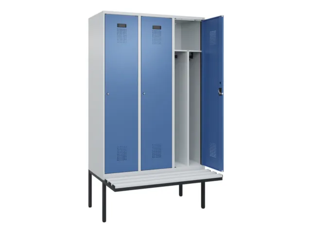 locker met bank,voor scheiding van kleding,HxBxD 2120x1200x815mm,3vak