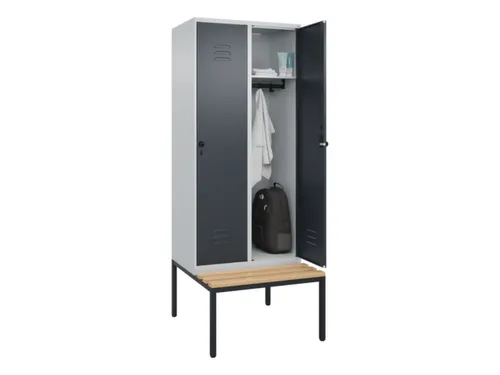 locker met bank,HxBxD 2120x800x815mm,2vak,vak B 400mm,draaigrendel