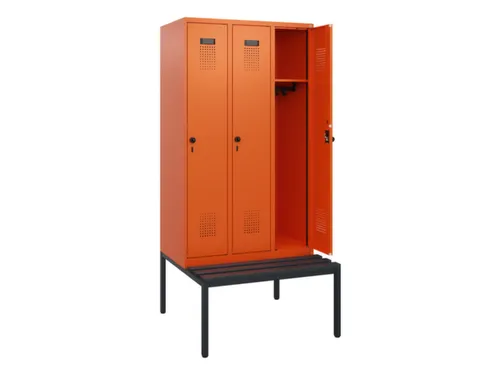 locker met bank,HxBxD 1950x900x815mm,3vak,vak B 300mm,draaigrendel