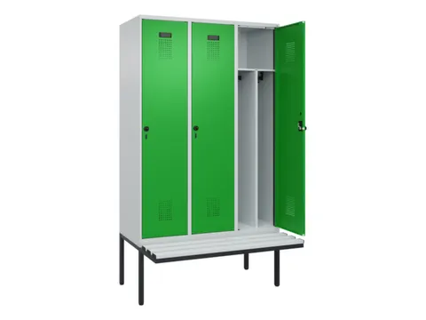 locker met bank,voor scheiding van kleding,HxBxD 2120x1200x815mm,3vak