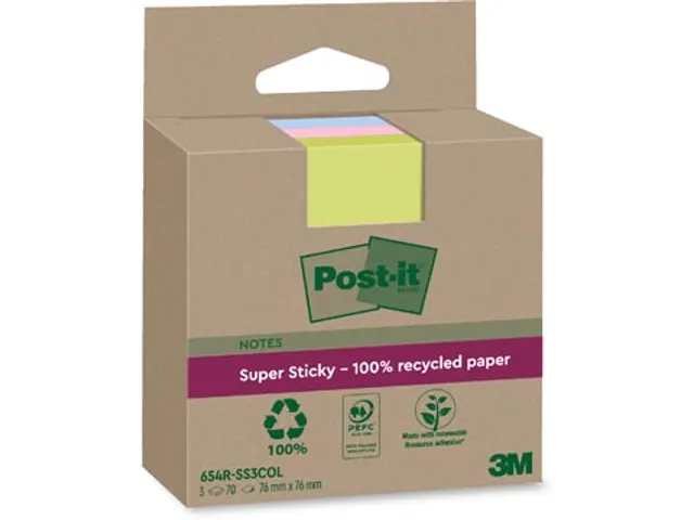 Post-it Super Sticky Notes Recycled 76x76mm Assorti 3 Blok