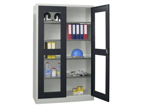 Vitrinekast Hxbxd 1950x1200x400mm Draaideuren Ral7035 Front Ral7016