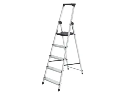 Huishoudtrap BRASQ 5 treden aluminium SLA500 zilver