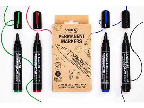 Permanent marker Artline 170 Eco rond Medium Dry Safe assorti 4 stuks