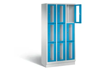 Lockerkast 1800x900x500mm 3x3 vakken Cilinderslot, Sokkel, RAL5012 - 1