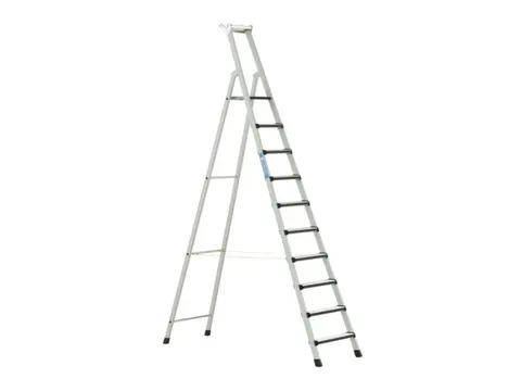 trapladder,eenzijdig,10treden,m. bekleding,stand H 2,5m,balk L 3,4m