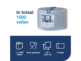 Poetspapier Tork W1 Plus Premium 2-laags 1500 vel blauw 130051 - 5
