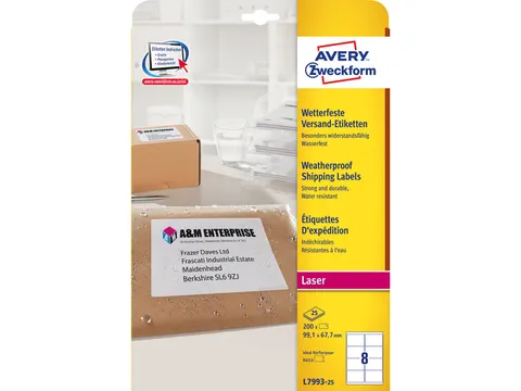 Etiket Avery 99.1x67.7mm 25 vel 8 etiketten per vel wit