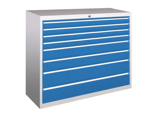ladekast 1000x1023x600mm 8laden RAL7035 front RAL5012