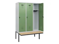 locker met bank,HxBxD 1950x1200x815mm,3vak,vak B 400mm,draaigrendel