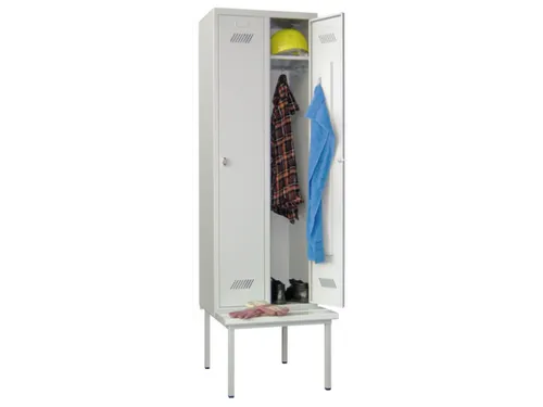 locker met bank,HxBxD 2150x600x500mm,2vak,RAL7035,front RAL7035