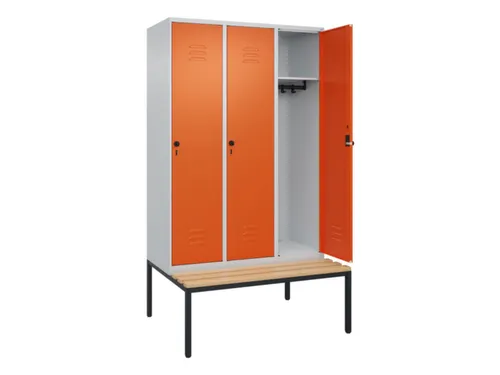 locker met bank,HxBxD 2120x1200x815mm,3vak,vak B 400mm,draaigrendel