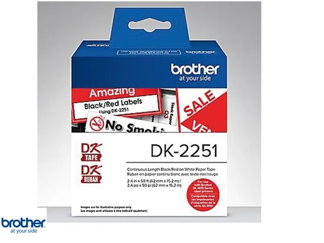 Etiket Brother DK-22251 62mm 15-meter zwart/rood