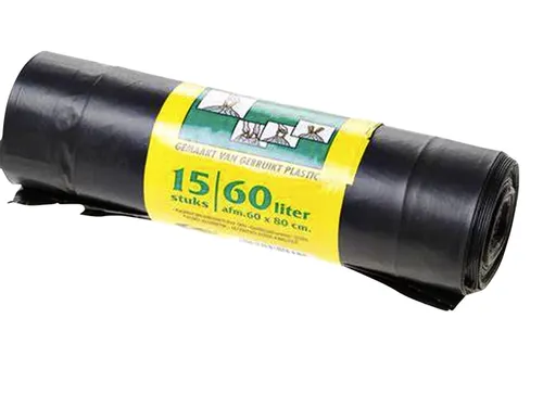 Vuilniszak Komo 60 Liter Met Trekband 15 Per Rol Grijs