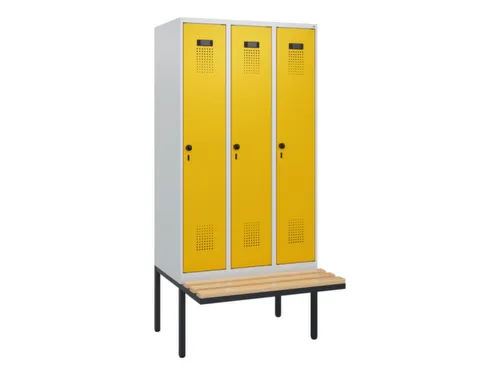 locker met bank,HxBxD 1950x900x815mm,3vak,vak B 300mm,draaigrendel