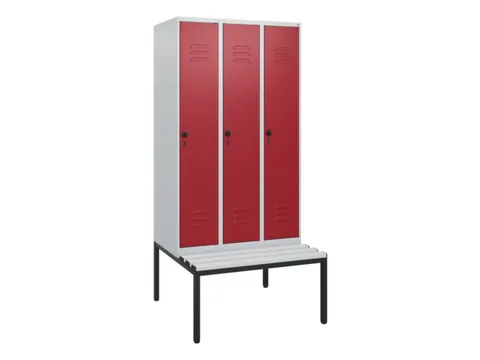 locker met bank,HxBxD 1950x900x815mm,3vak,vak B 300mm,draaigrendel