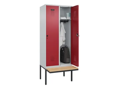 locker met bank,HxBxD 2120x800x815mm,2vak,vak B 400mm,draaigrendel