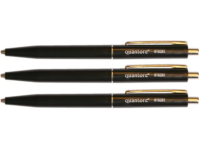 Balpen Quantore drukknop met metalen clip zwart medium