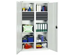Materiaalkast 1800x1000x500mm 6legborden Uitschuifbaar 6laden Ral7035