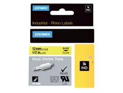Labeltape Dymo Rhino 18056 Krimpkous 12mmx1.5m Zwart Op Geel