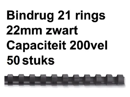 Bindrug Fellowes 22mm 21-rings A4 zwart 50stuks