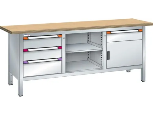 werkbank,HxBxD 845x2000x700mm,multiplexblad,RAL7035,front RAL7035