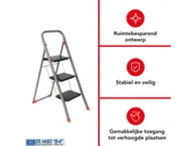 OUTLET Huishoudtrap met hoge beugel 3 treden antislip inklapbaar tot 1
