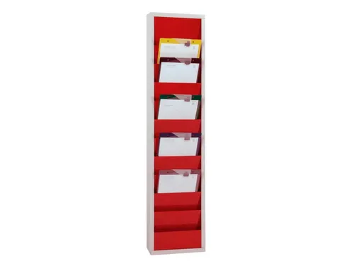 orderplanner,10vakken,HxBxD 1278x315x74mm,plank(en) plaatstaal,rood