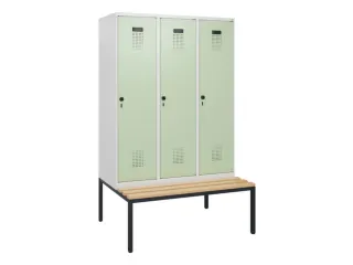 locker met bank,HxBxD 1950x1200x815mm,3vak,vak B 400mm,draaigrendel - 2