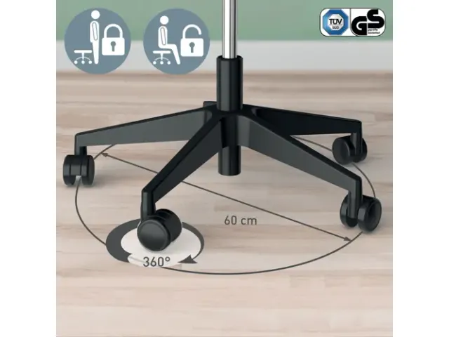 Zitkruk Leitz Ergo met wieltjes en wiebelkussen 600x470x600mm zwart