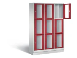 Lockerkast 1800x1200x500mm 3x3 vakken Cilinderslot, Sokkel, RAL3003