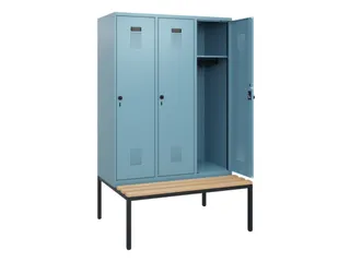 locker met bank,HxBxD 1950x1200x815mm,3vak,vak B 400mm,draaigrendel - 1
