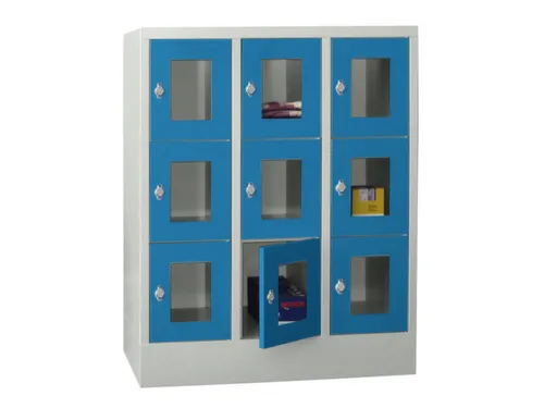 lockerkast,HxBxD 1187x900x500mm,3x3vakken,RAL7035,front RAL5012