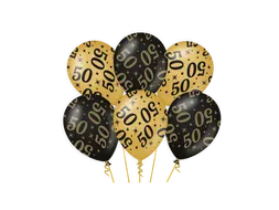 Ballonnen Classy party balloons '50' 30cm Goud-Zwart 6 stuks