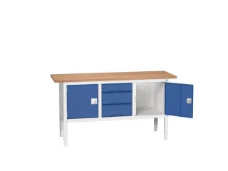 werkbank,HxBxD 830-930x1750x600mm,multiplexblad,uitrusting: 3laden - 1
