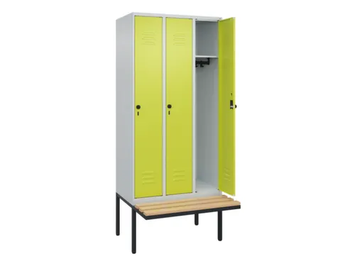 locker met bank,HxBxD 2120x900x815mm,3vak,vak B 300mm,draaigrendel