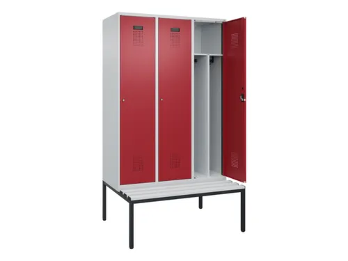 locker met bank,voor scheiding van kleding,HxBxD 2120x1200x815mm,3vak
