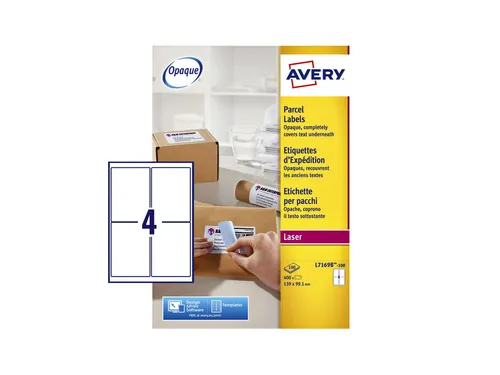 Etiket Avery L7169B-100 99.1x139mm blockout 400 stuks